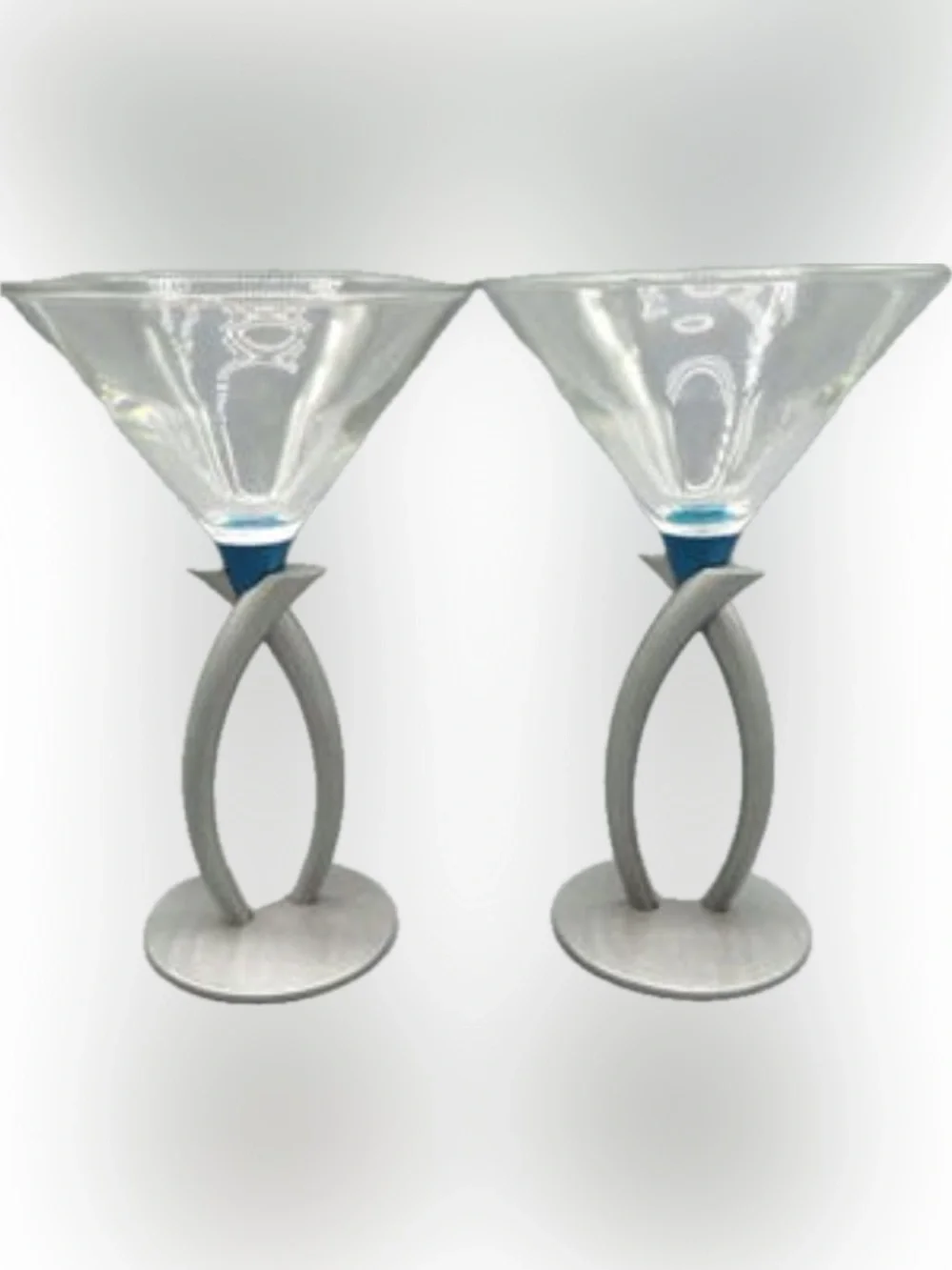 4 - Bombay Sapphire Martini/Gin Glasses With Brushed Aluminum Ribbon Stem.